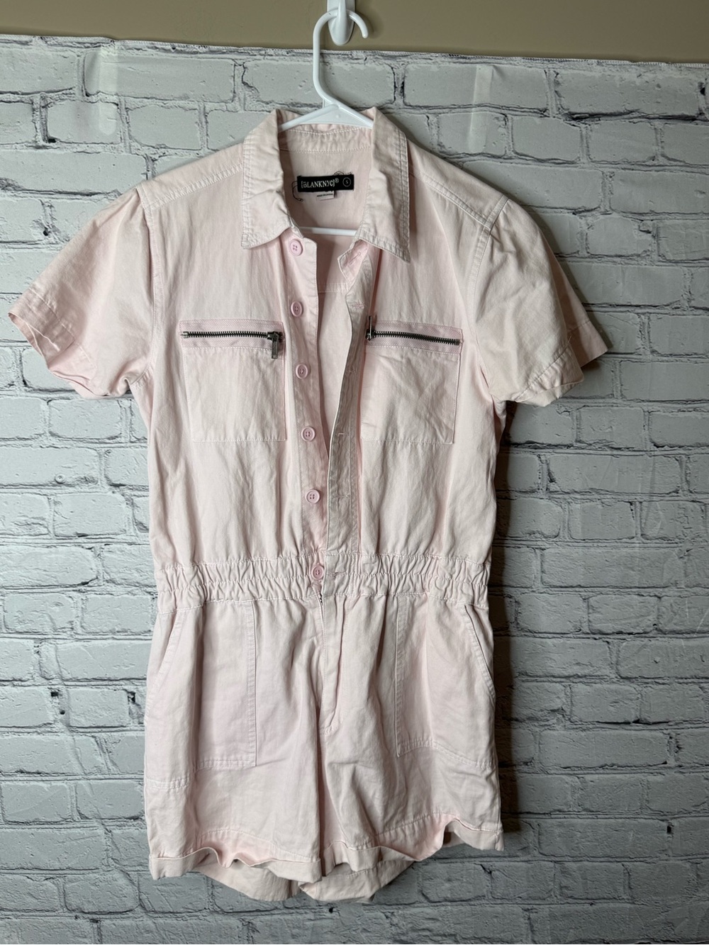 Blank NYC Pale Pink Button-Front short romper small